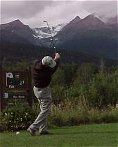 Jim en route to a birdie on the big city's golf course!