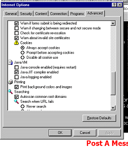 The screen for setting IE to print the page as you see it.