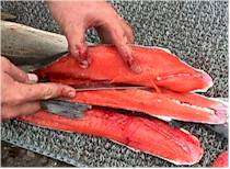 preparing salmon fillets